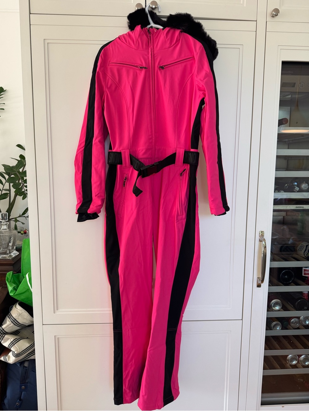 Women’s Hot Pink and Black Ski One-Piece with Hood